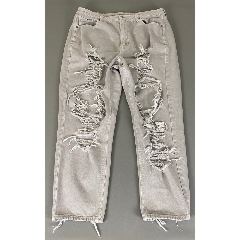 American Eagle‎ Mom Jeans Plus Size 18 Beige Distressed Light Wash Denim